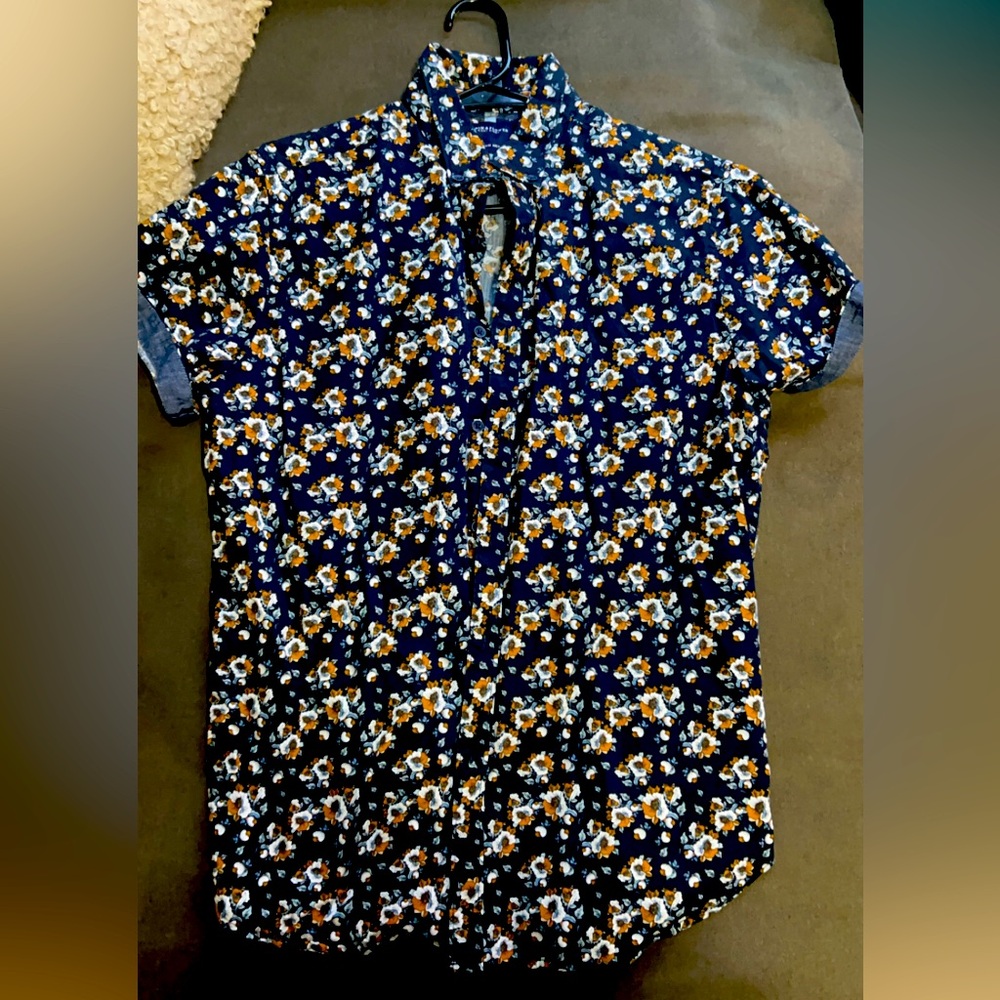 Denim and flower button down shirt